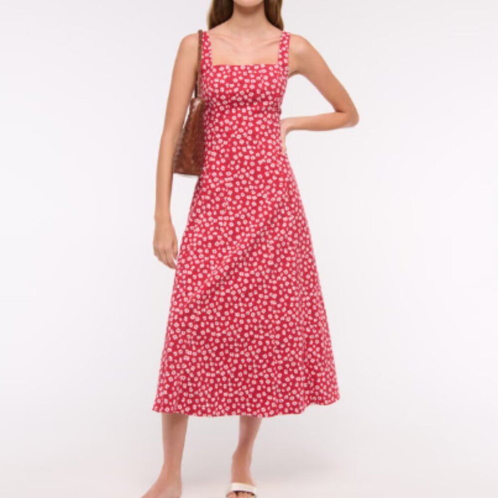Abercrombie The A&F Mila Stretch Midi Dress Small Red Pattern